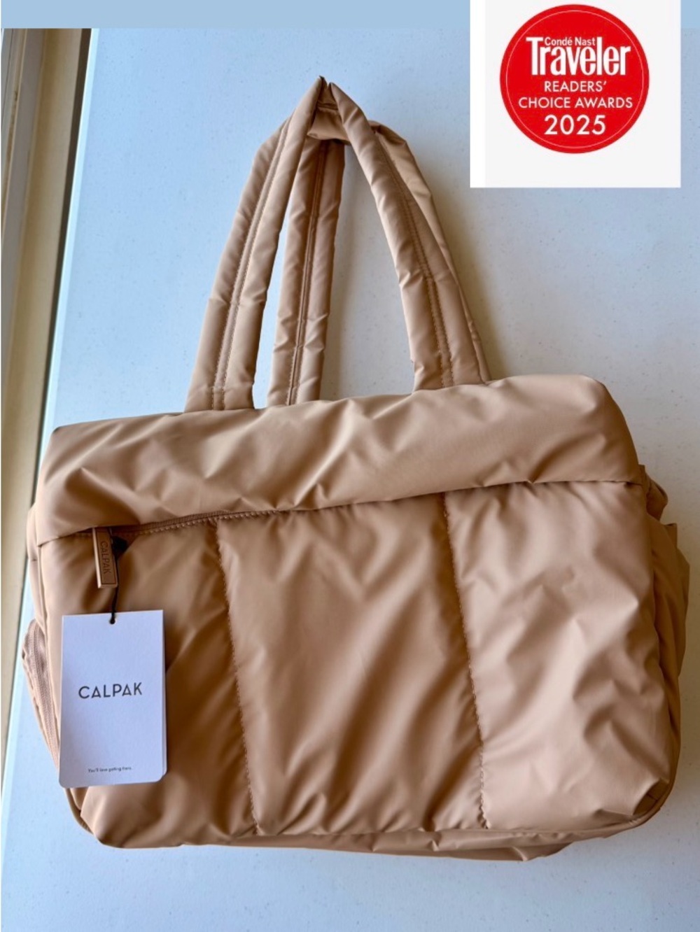 Calpak Beige Puffer Travel Tote